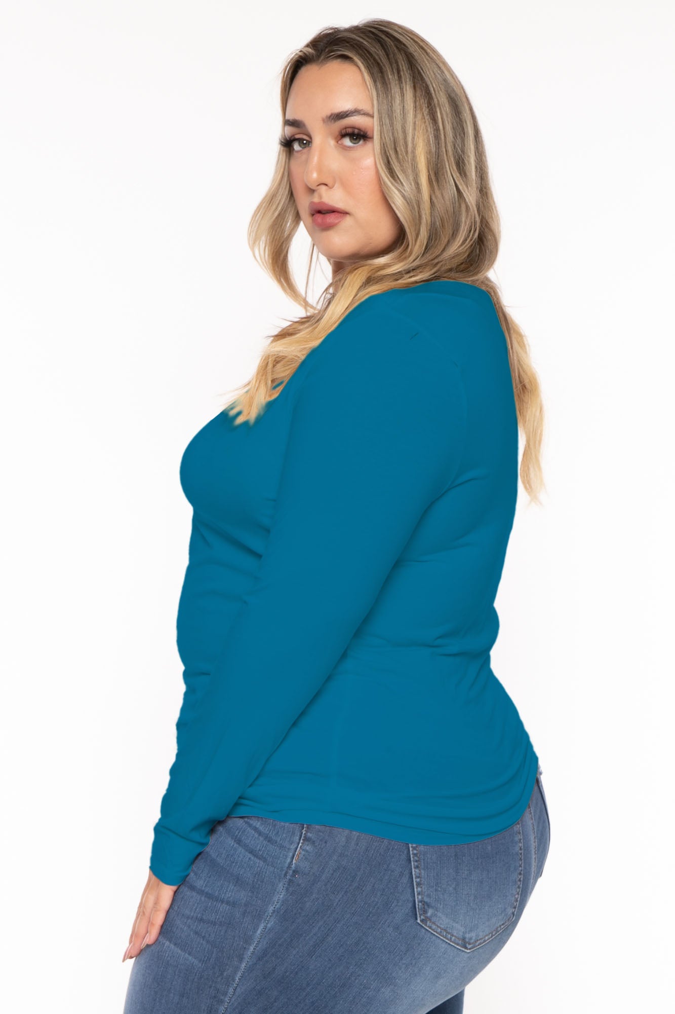 Plus Size Della Asymmetric Neck Top - Turquoise