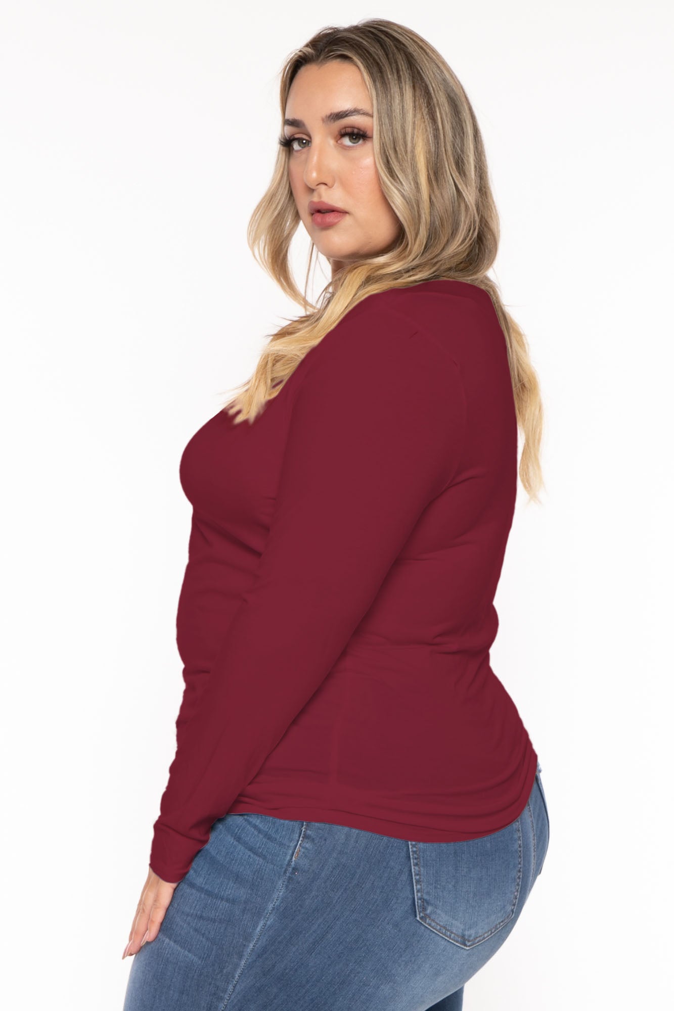 Plus Size Della Asymmetric Neck Top - Wine