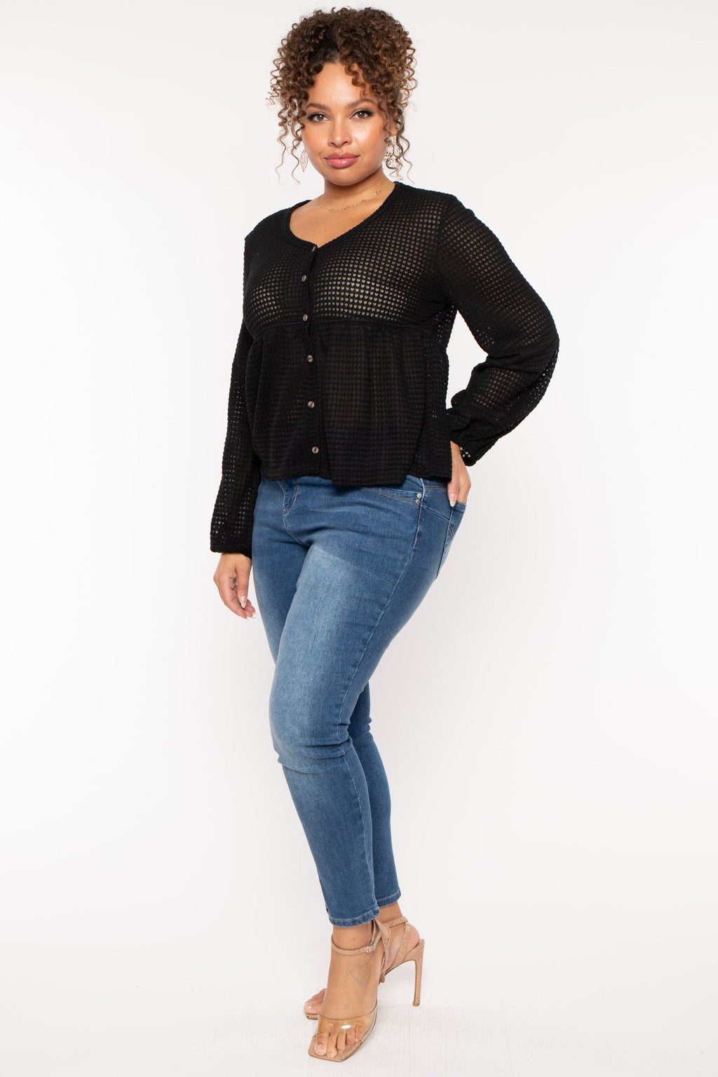 Plus Size  Diana Waffle Knit  Top - Black