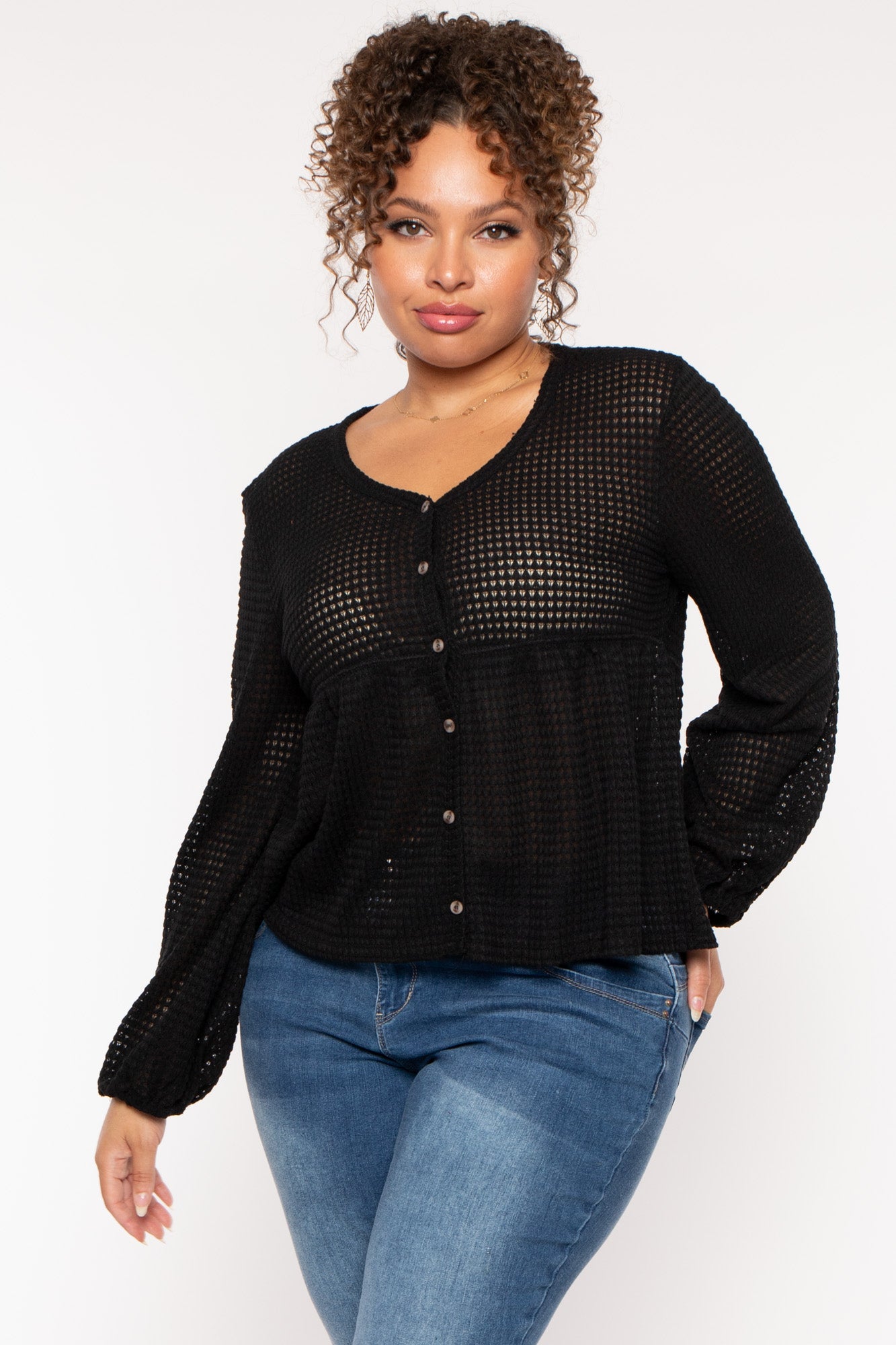 Plus Size  Diana Waffle Knit  Top - Black