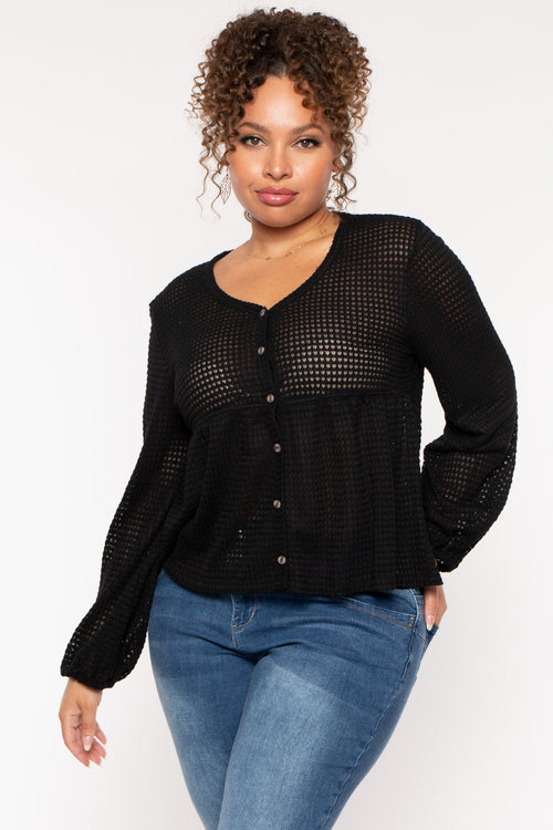 Plus Size  Diana Waffle Knit  Top - Black