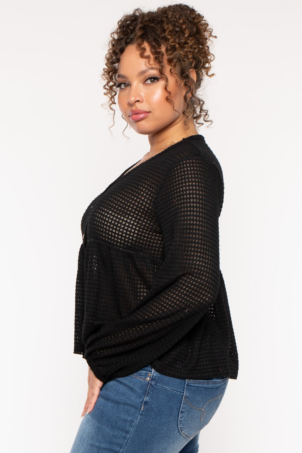 Plus Size  Diana Waffle Knit  Top - Black