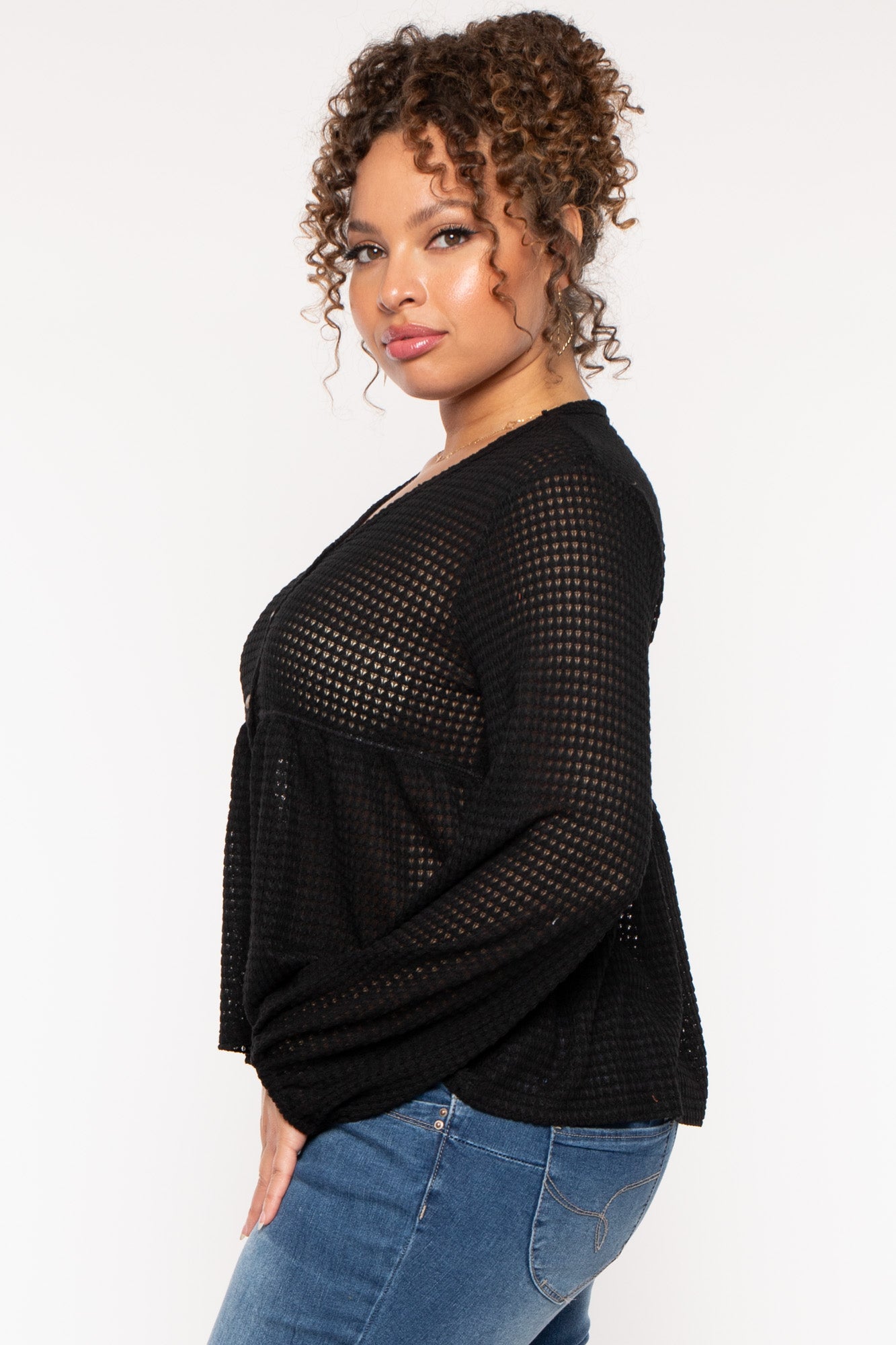 Plus Size  Diana Waffle Knit  Top - Black