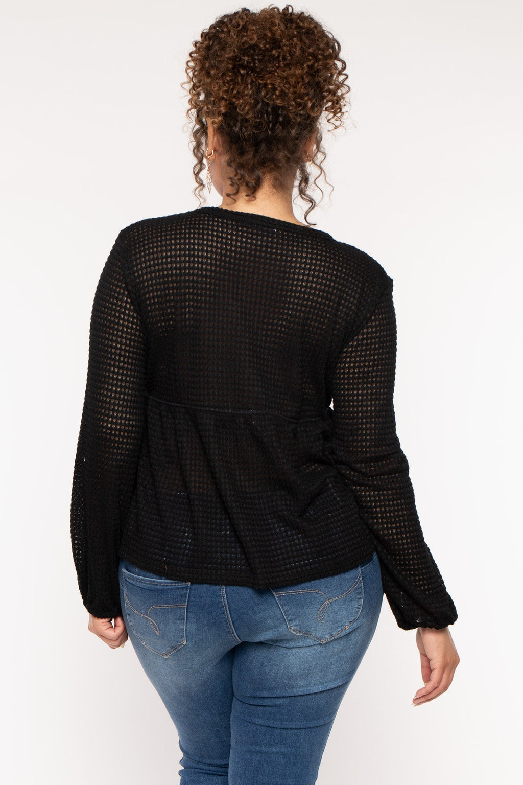 Plus Size  Diana Waffle Knit  Top - Black