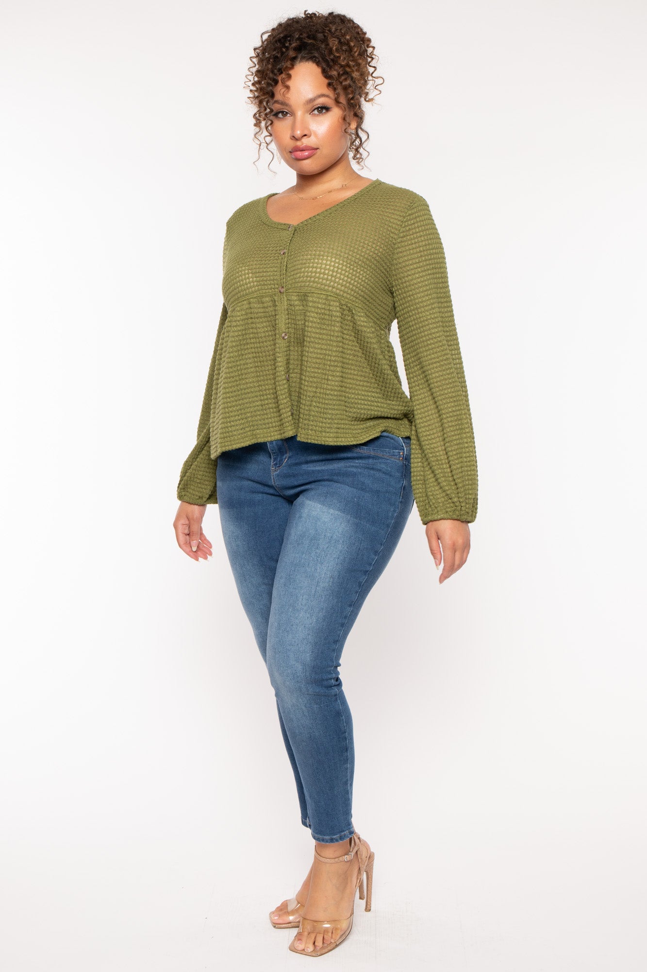 Plus Size  Diana Waffle Knit  Top - Olive