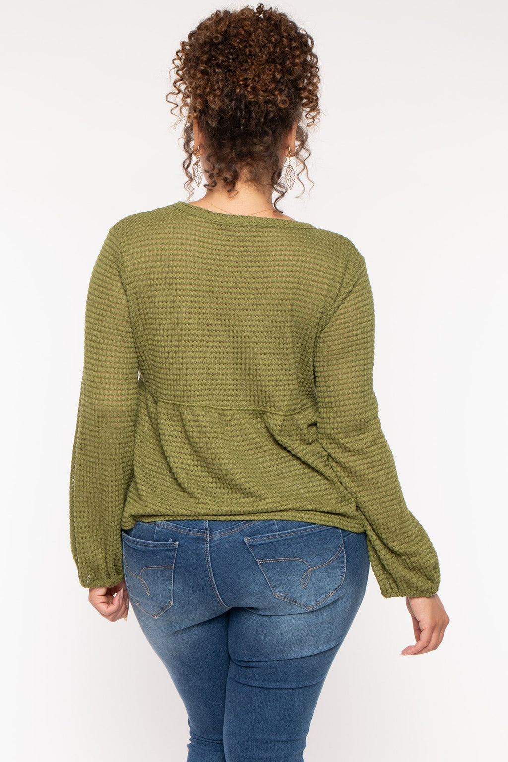 Plus Size  Diana Waffle Knit  Top - Olive