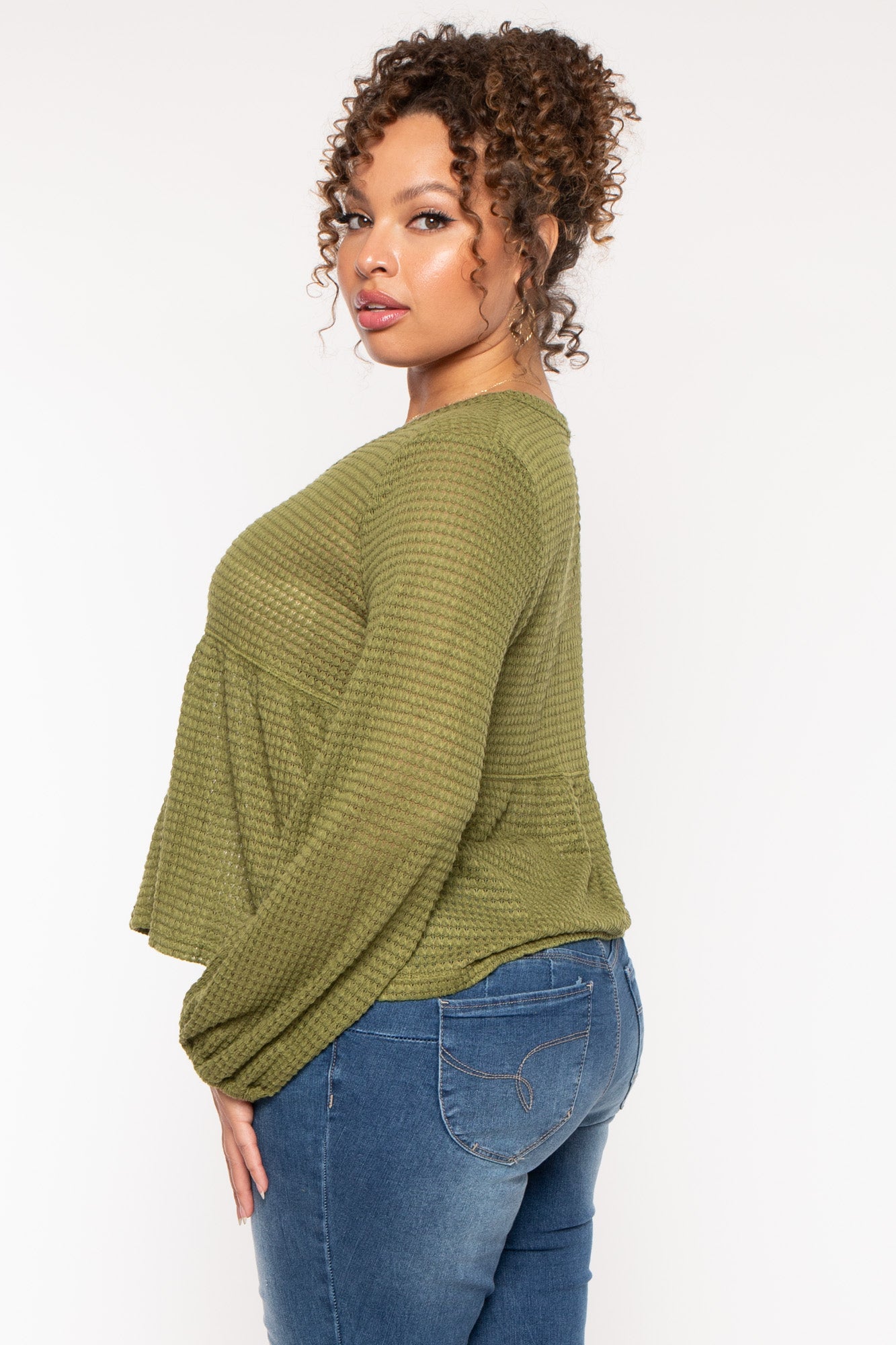 Plus Size  Diana Waffle Knit  Top - Olive