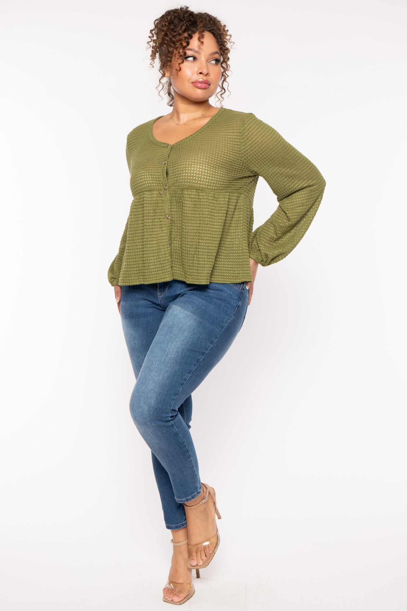 Plus Size  Diana Waffle Knit  Top - Olive