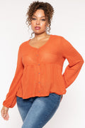 Plus Size  Diana Waffle Knit  Top - Rust