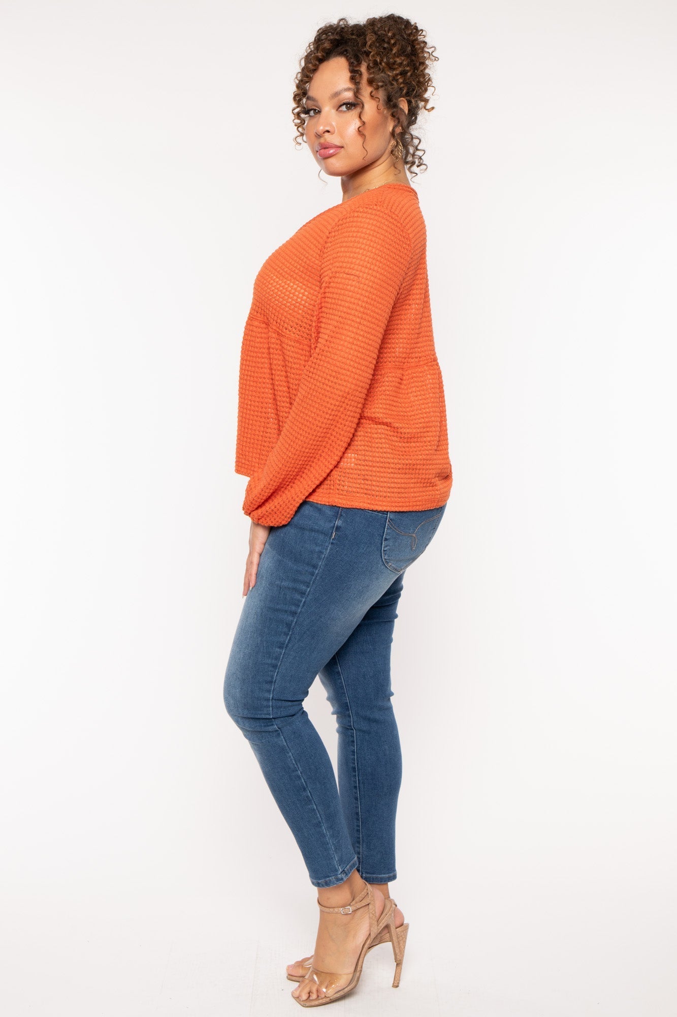 Plus Size  Diana Waffle Knit  Top - Rust