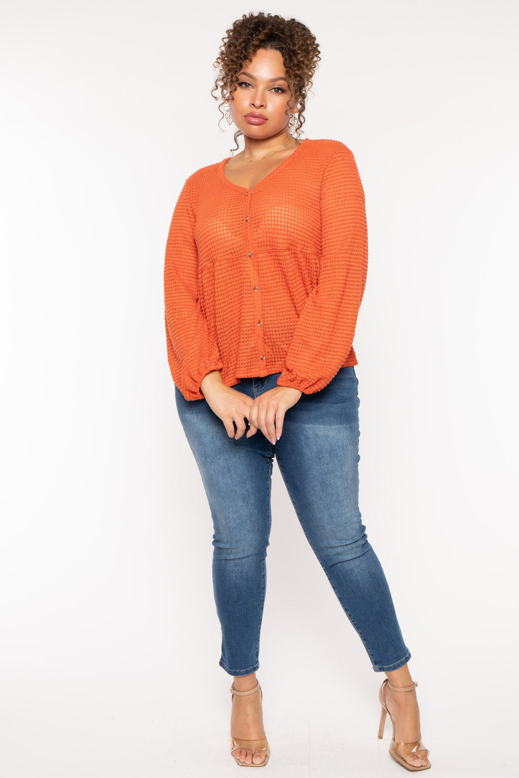 Plus Size  Diana Waffle Knit  Top - Rust