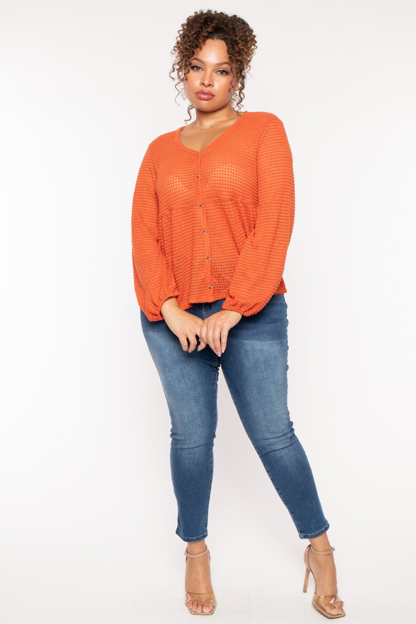 Plus Size  Diana Waffle Knit  Top - Rust
