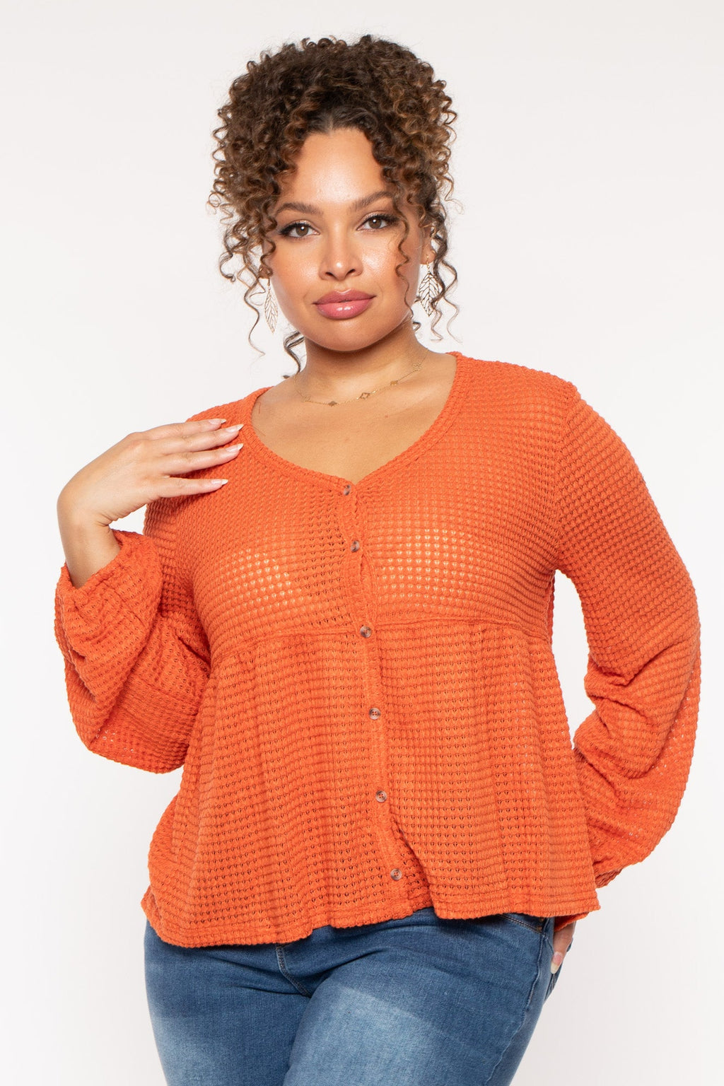 Plus Size  Diana Waffle Knit  Top - Rust