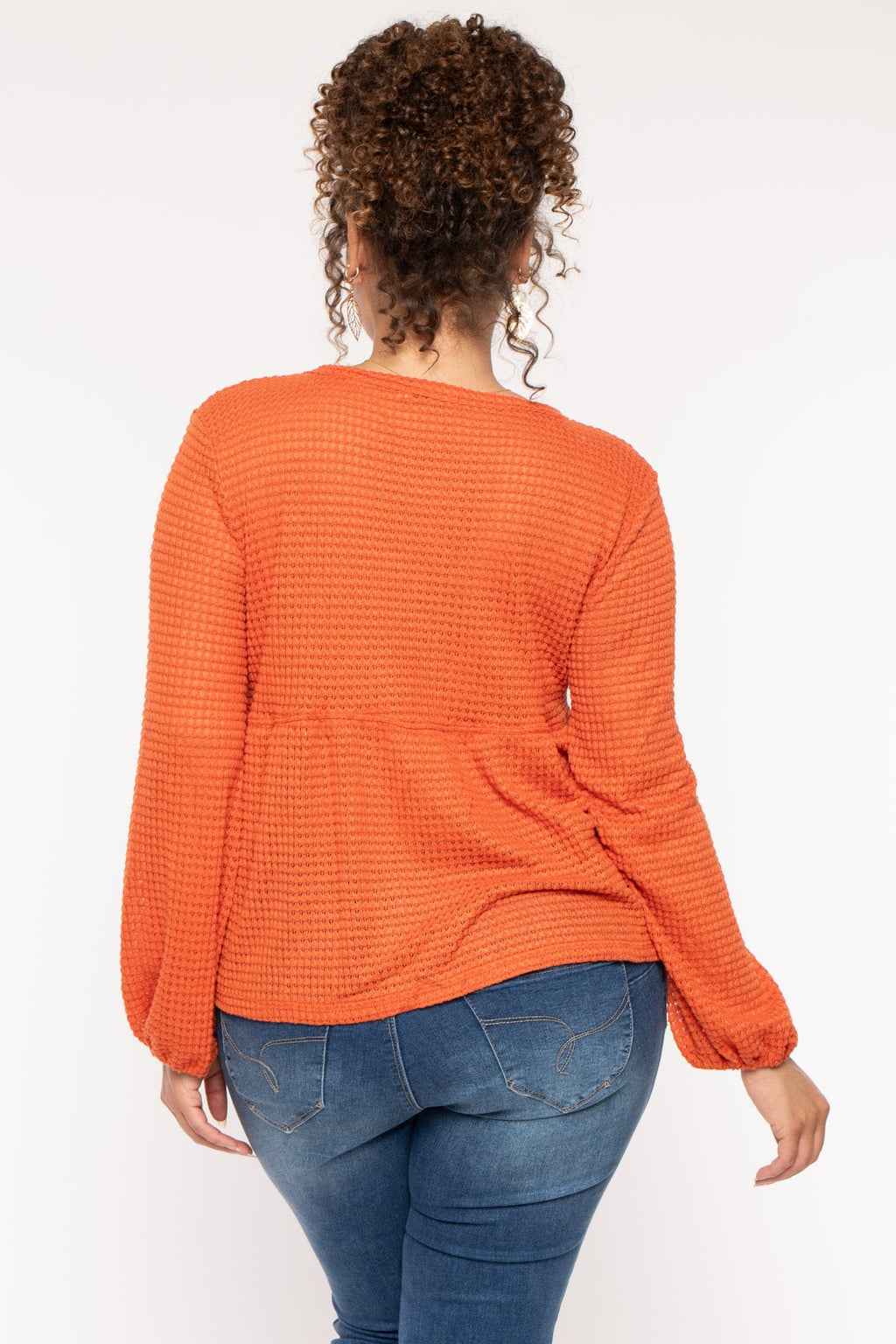 Plus Size  Diana Waffle Knit  Top - Rust