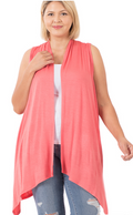 Plus Size  Draped Sleeveless Cardigan  - Rose