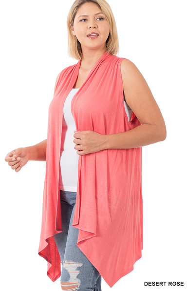 Plus Size  Draped Sleeveless Cardigan  - Rose