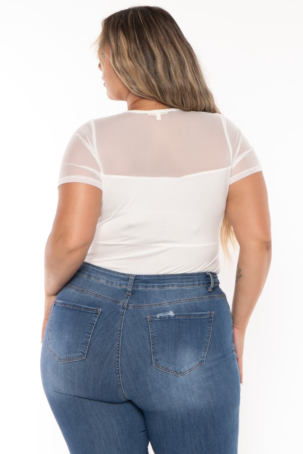 Plus Size Eisley Mesh Bodysuit- White