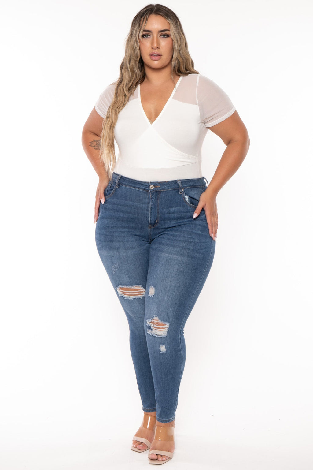 Plus Size Eisley Mesh Bodysuit- White
