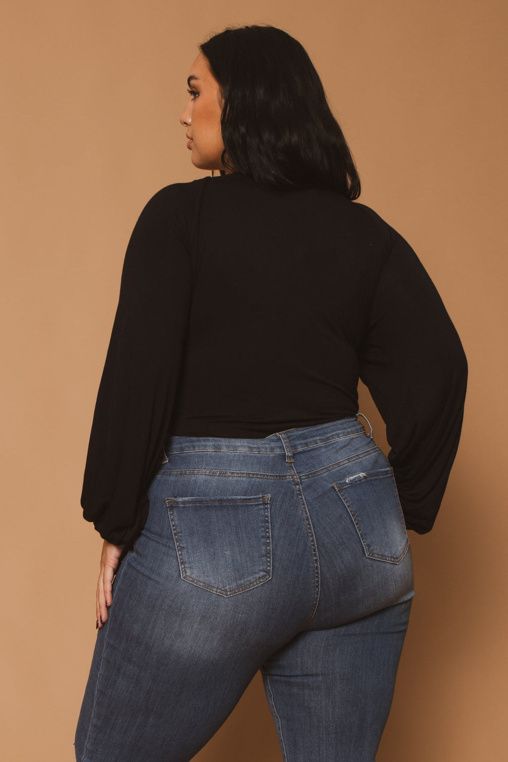 Plus Size Elena Plunging Neck Bodysuit  - Black