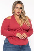 Plus Size Halter  Cold Shoulder Top- Berry
