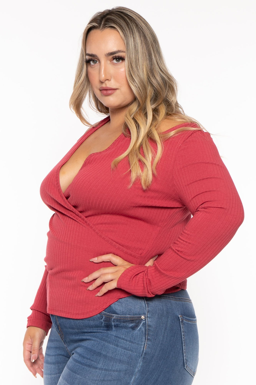 Plus Size Halter  Cold Shoulder Top- Berry