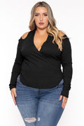 Plus Size Halter  Cold Shoulder Top- Black