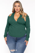 Plus Size Halter  Cold Shoulder Top- Green