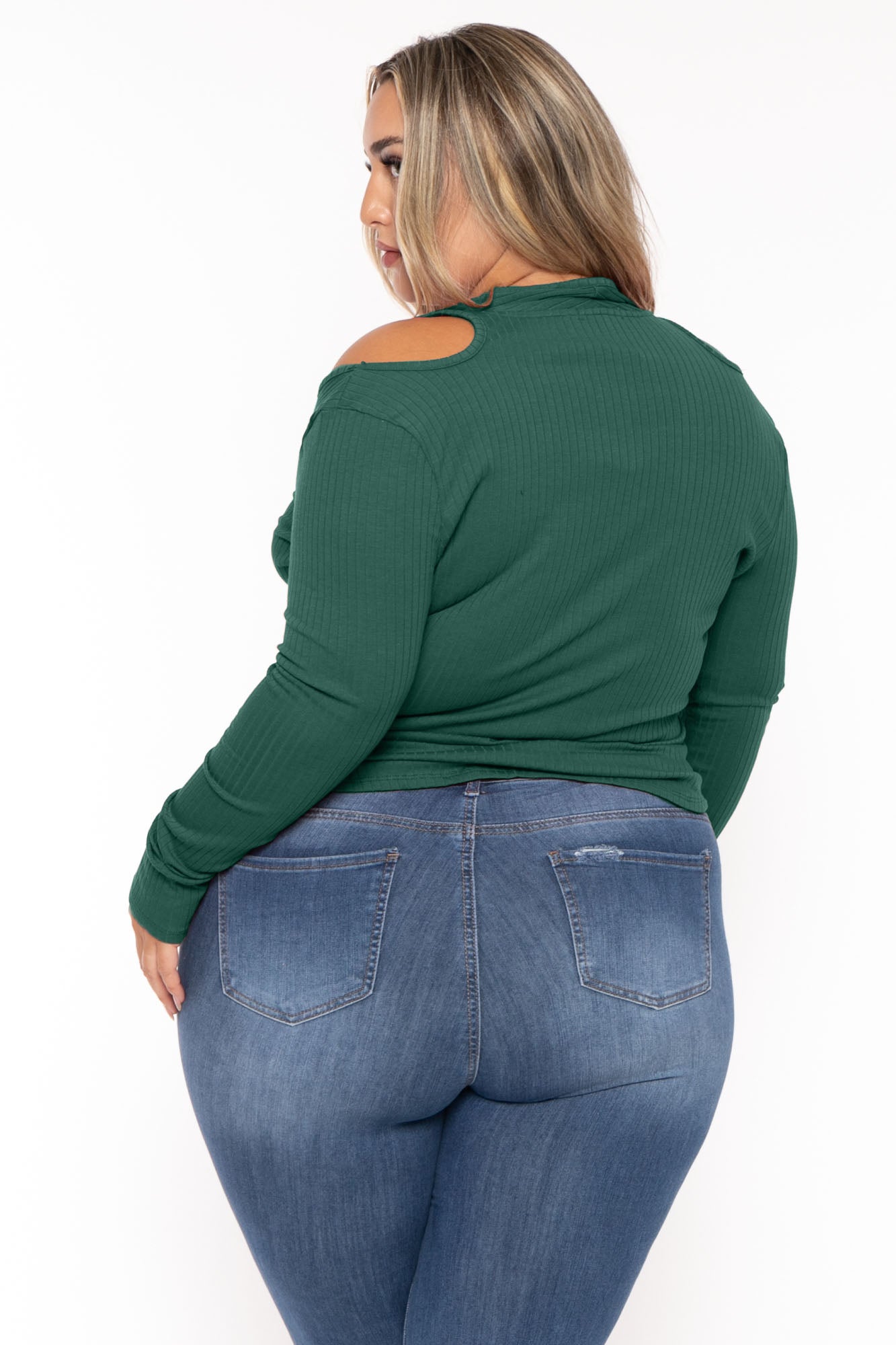 Plus Size Halter  Cold Shoulder Top- Green
