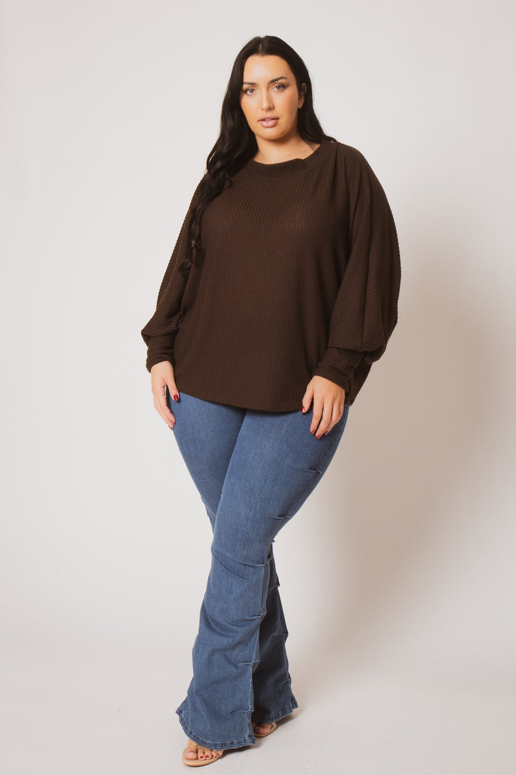 Plus Size Harper Off Shoulder Sweater - Brown