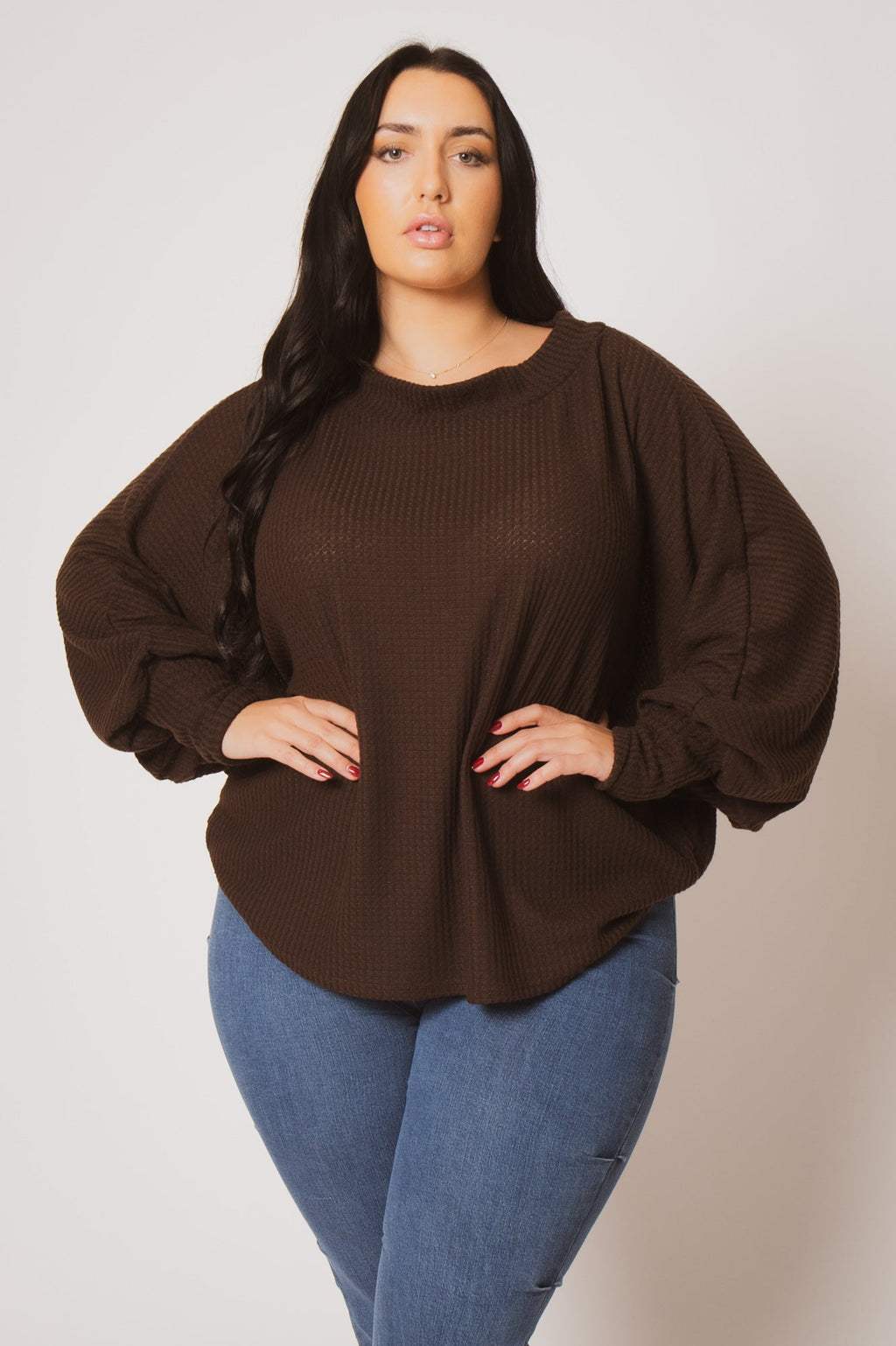 Plus Size Harper Off Shoulder Sweater - Brown