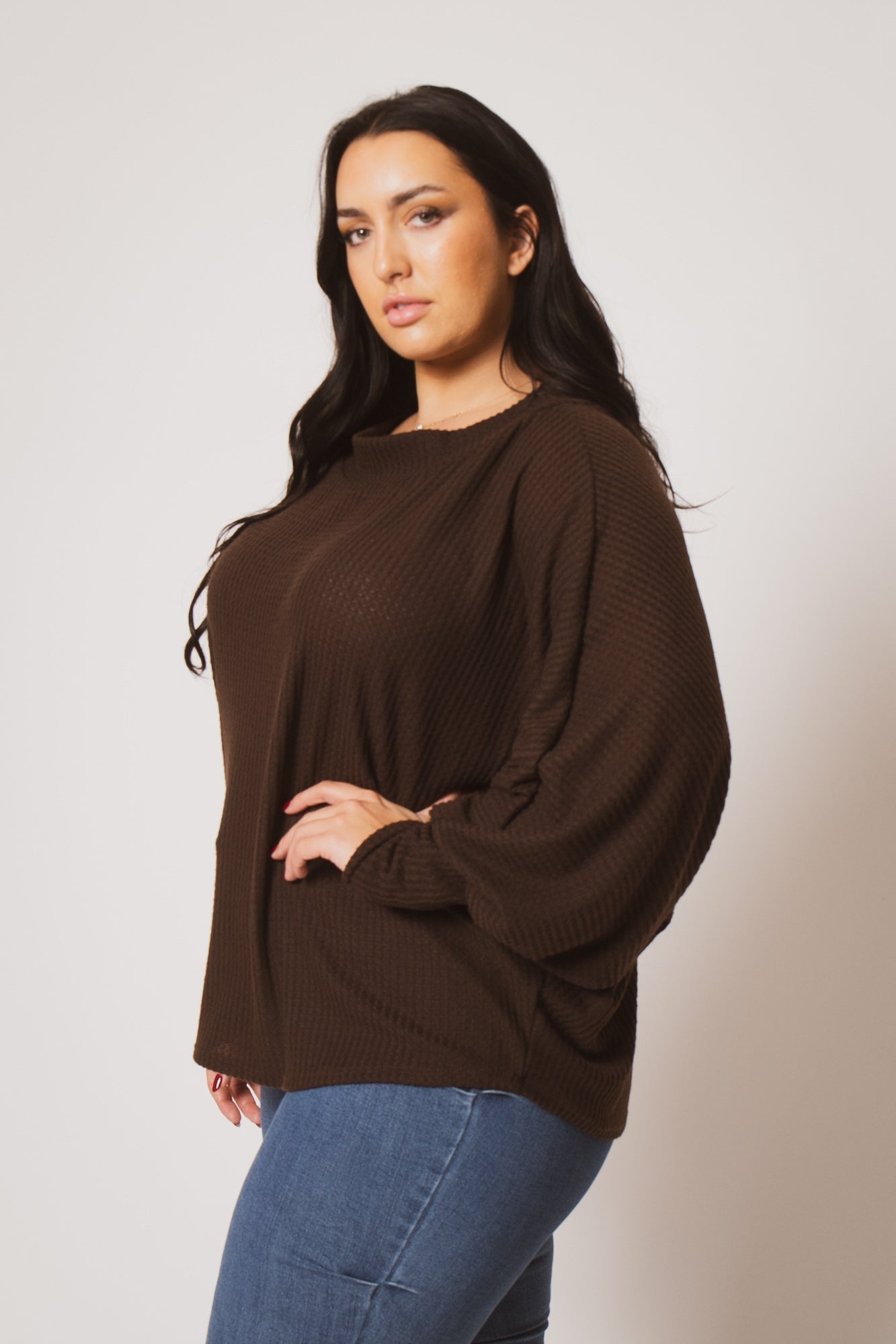 Plus Size Harper Off Shoulder Sweater - Brown