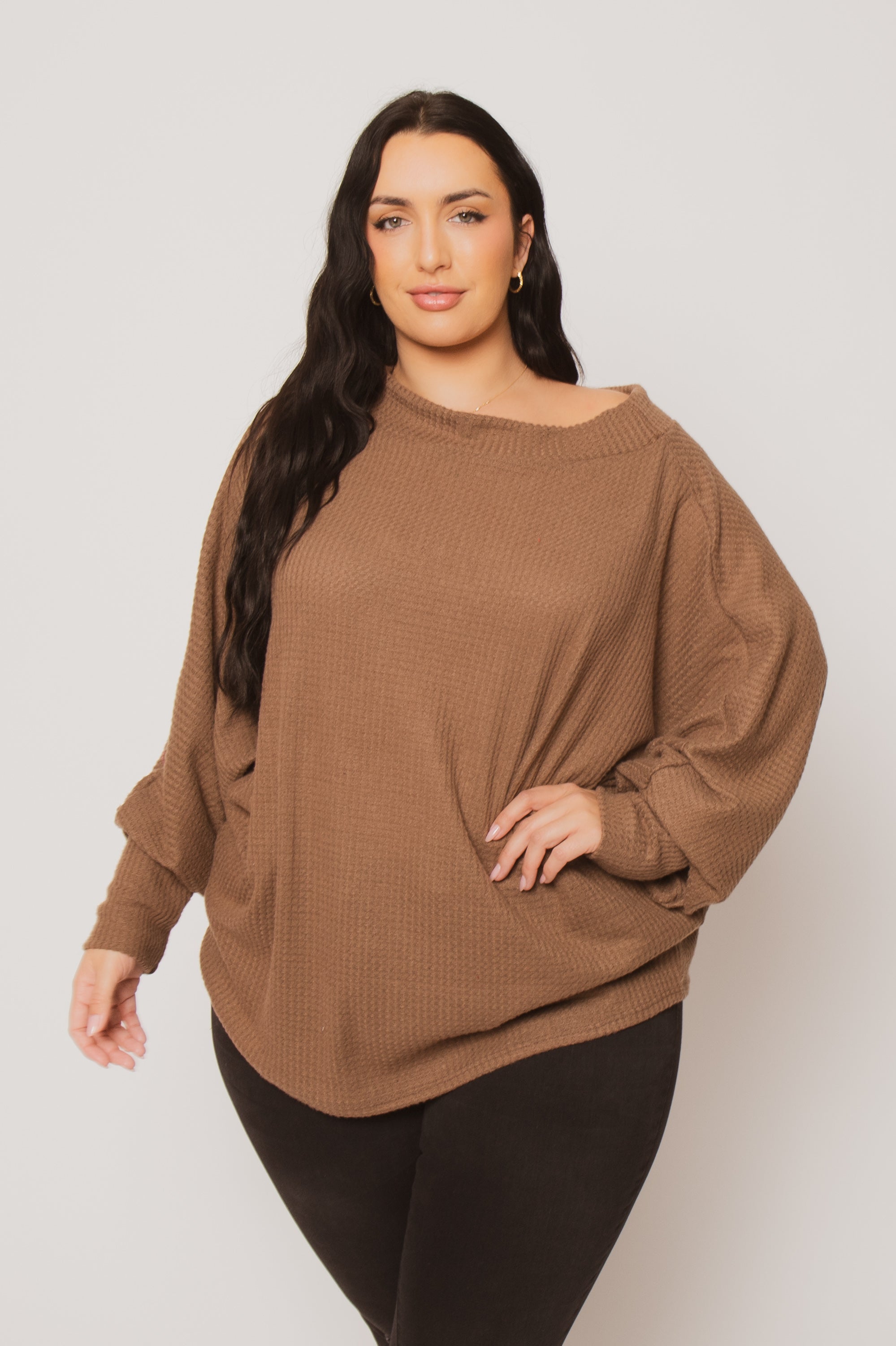 Plus Size Harper Off Shoulder Sweater - Mocha