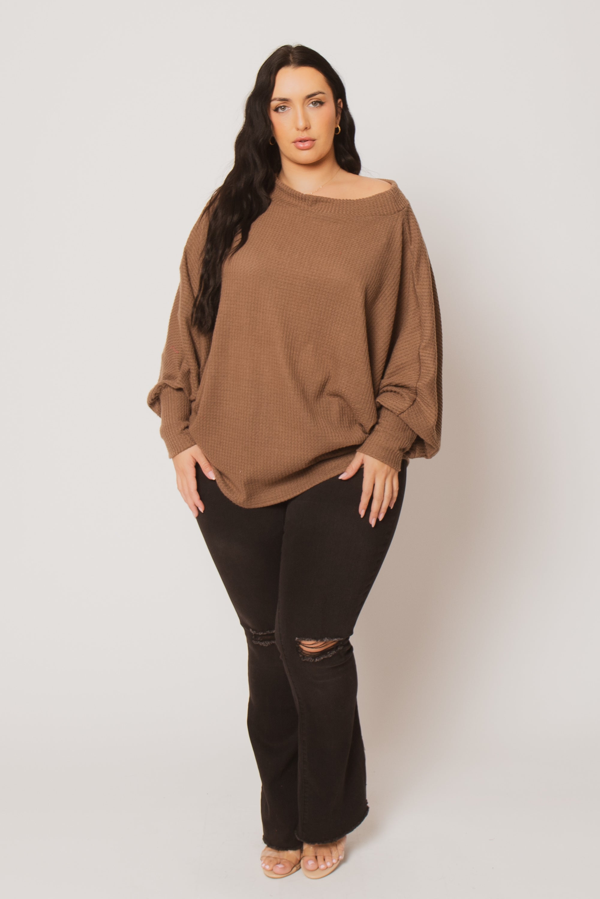 Plus Size Harper Off Shoulder Sweater - Mocha