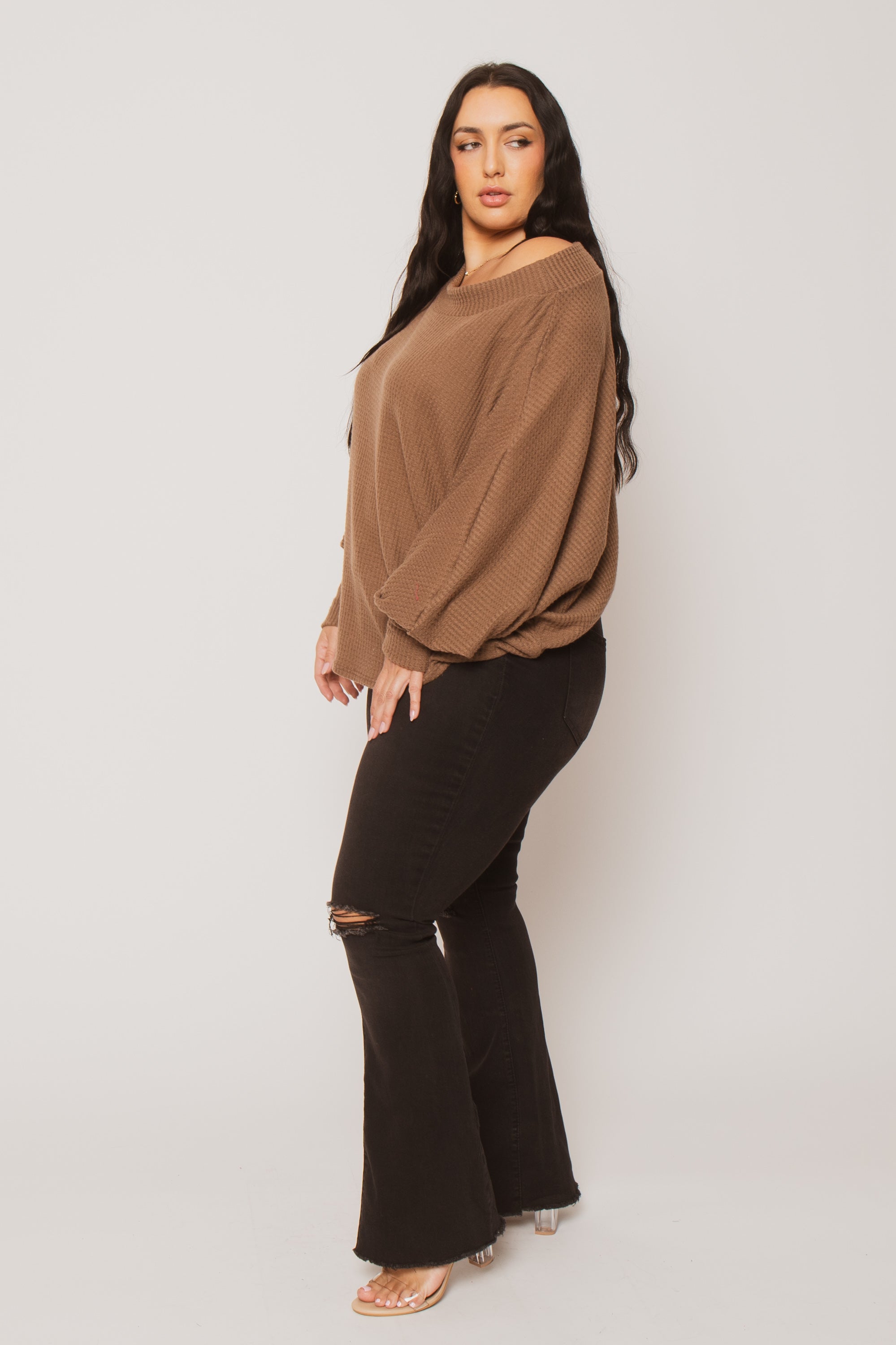 Plus Size Harper Off Shoulder Sweater - Mocha
