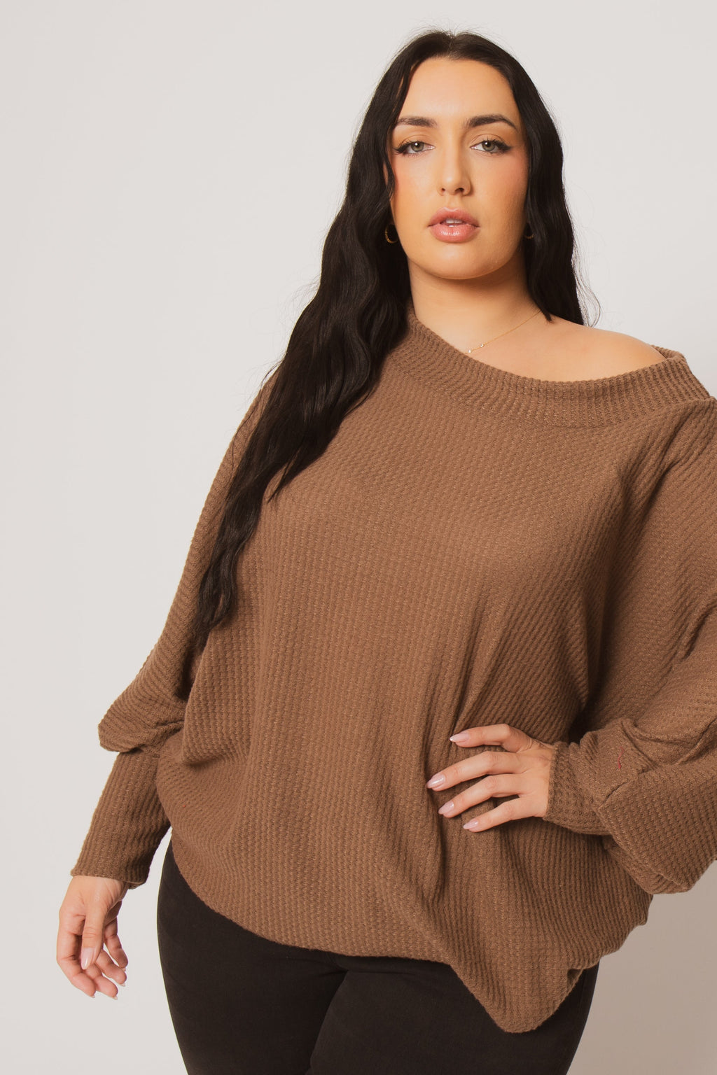 Plus Size Harper Off Shoulder Sweater - Mocha