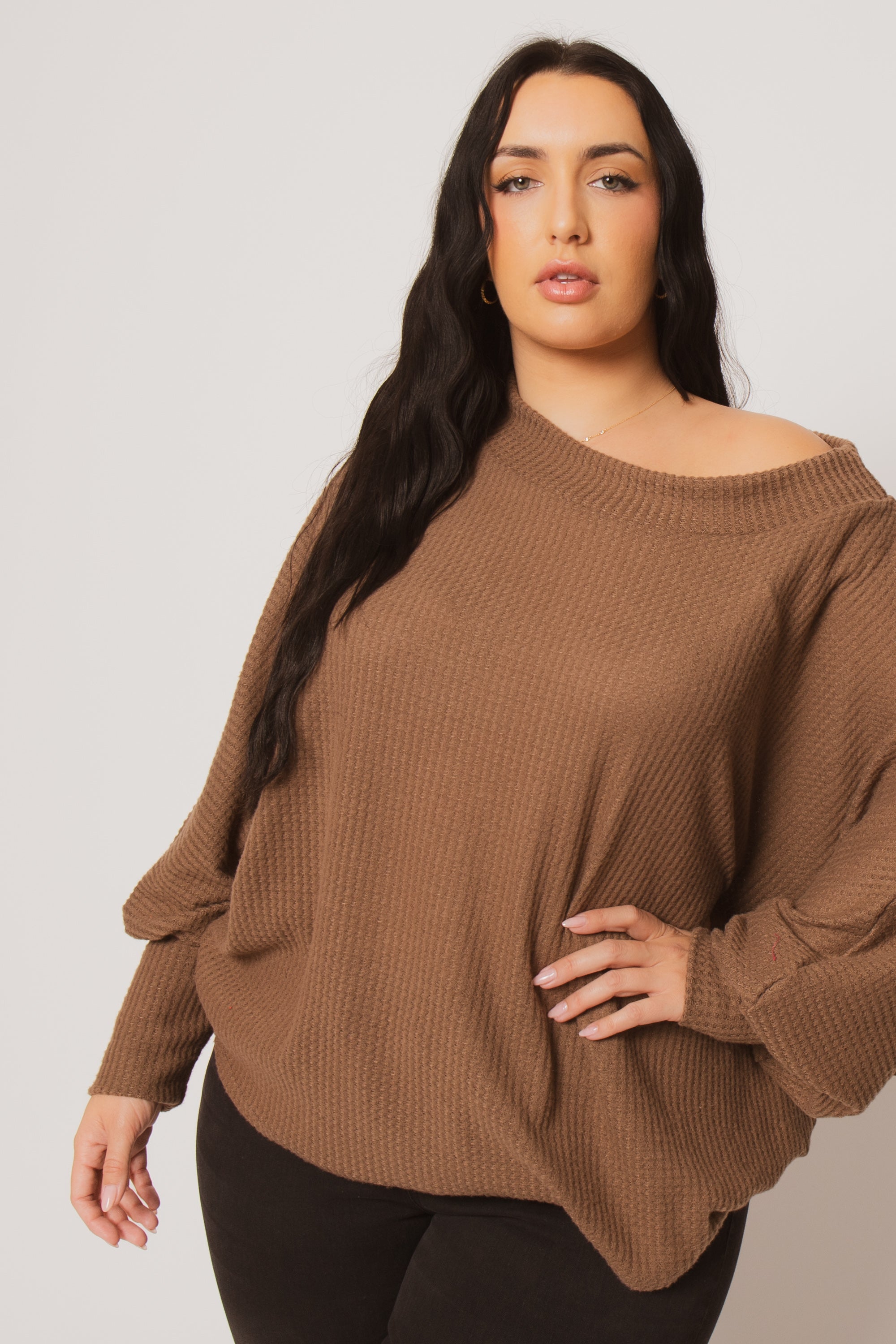 Plus Size Harper Off Shoulder Sweater - Mocha