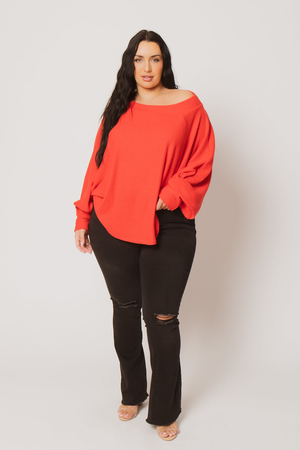 Plus Size Harper Off Shoulder Sweater - Red