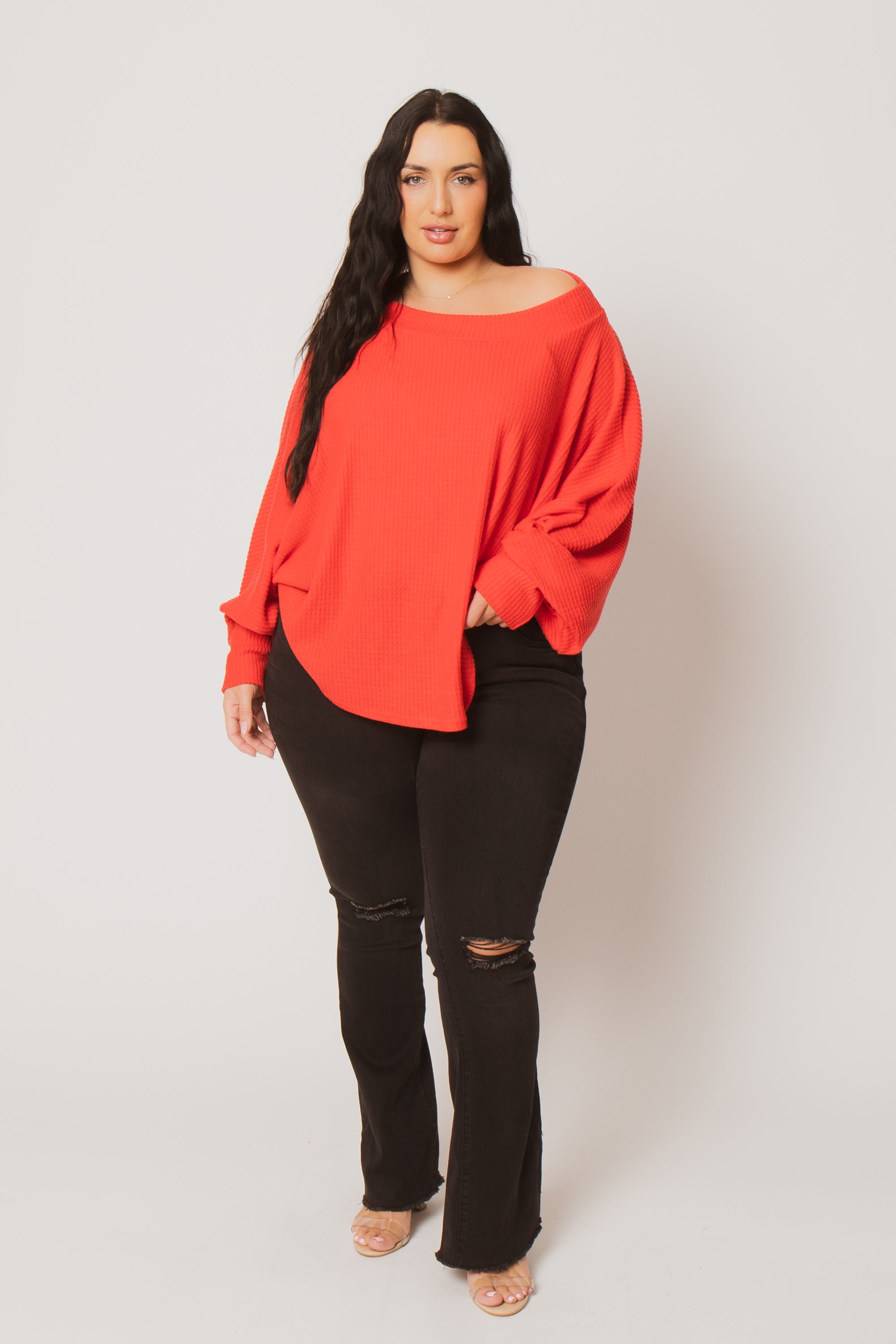 Plus Size Harper Off Shoulder Sweater - Red