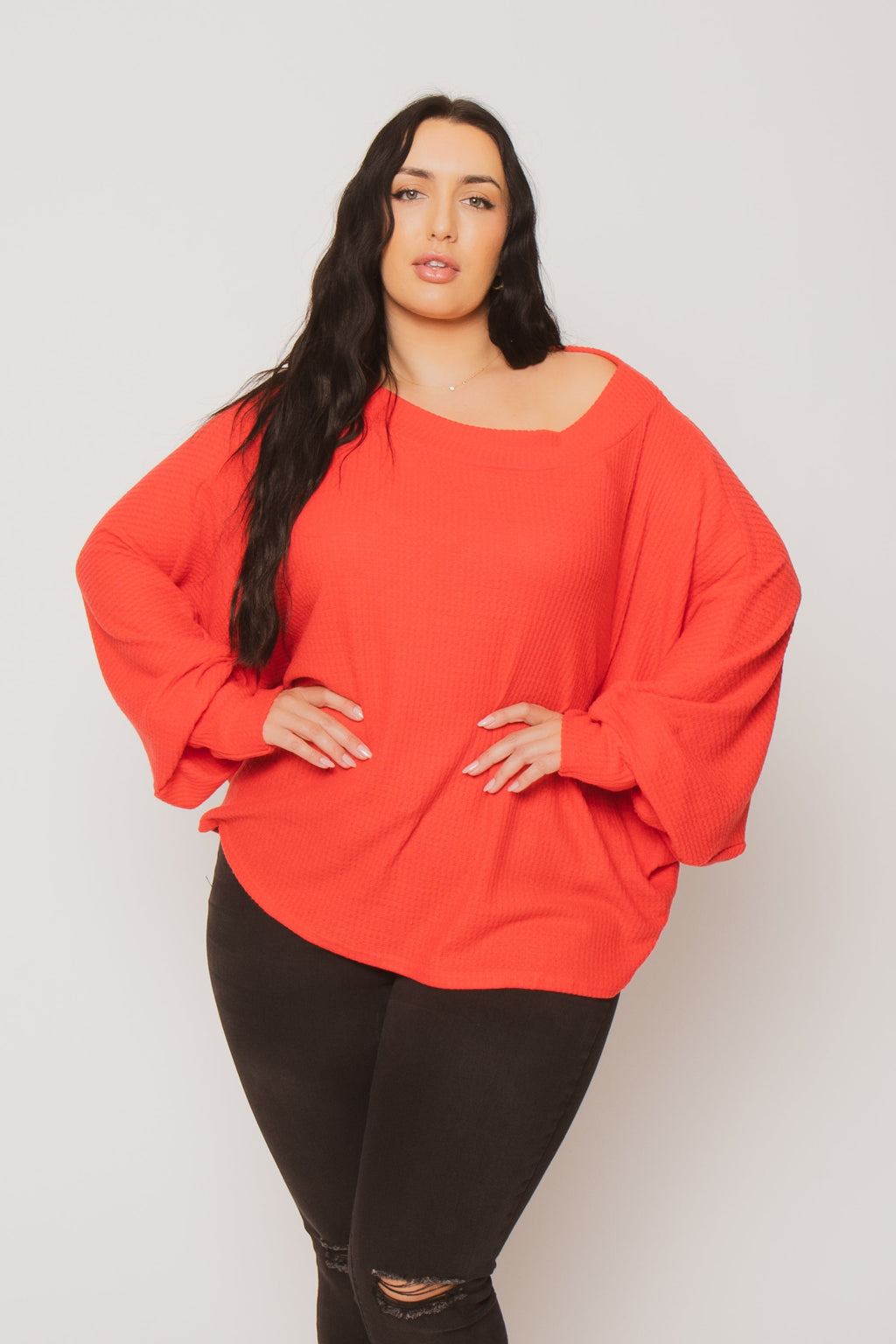 Plus Size Harper Off Shoulder Sweater - Red