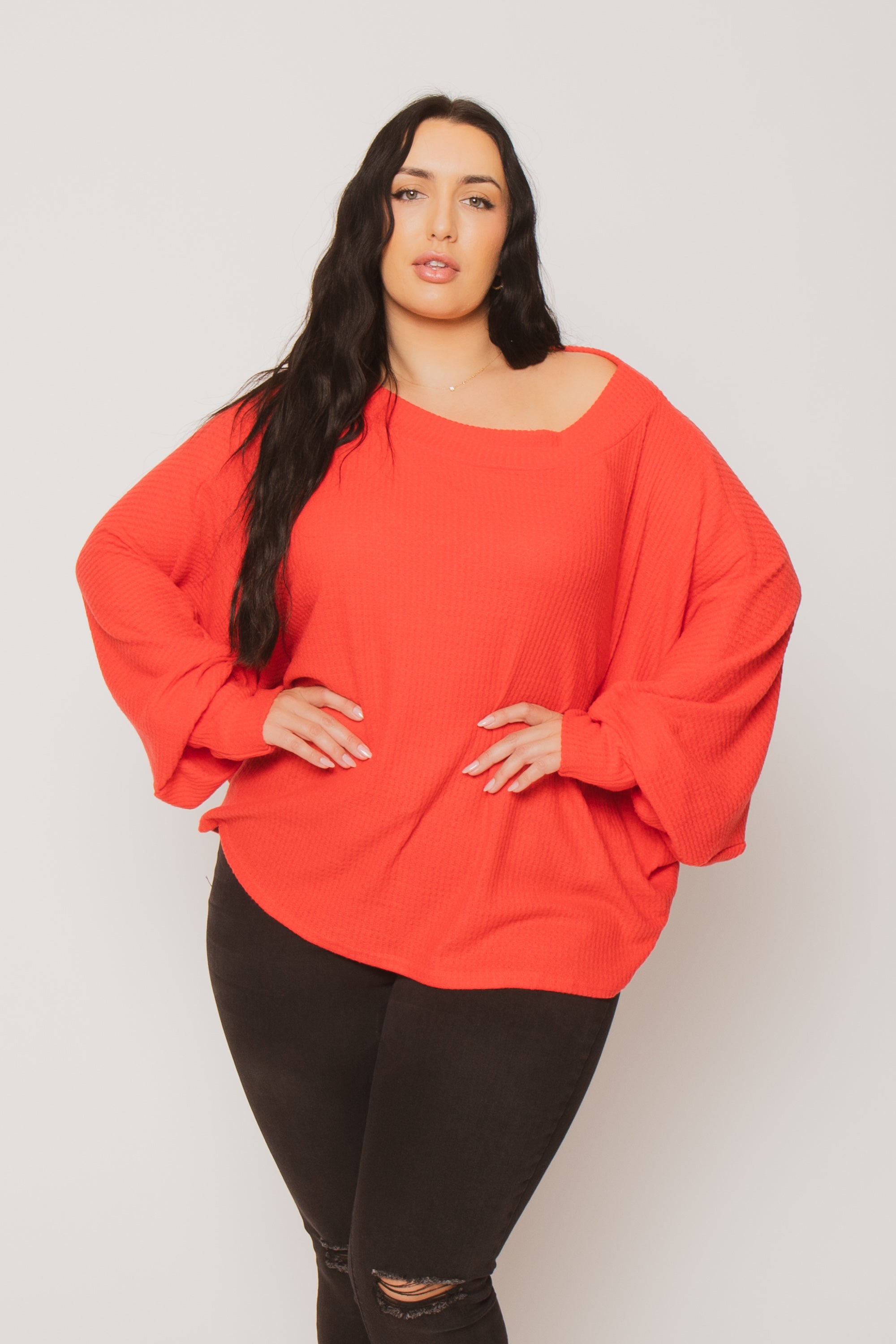 Plus Size Harper Off Shoulder Sweater - Red