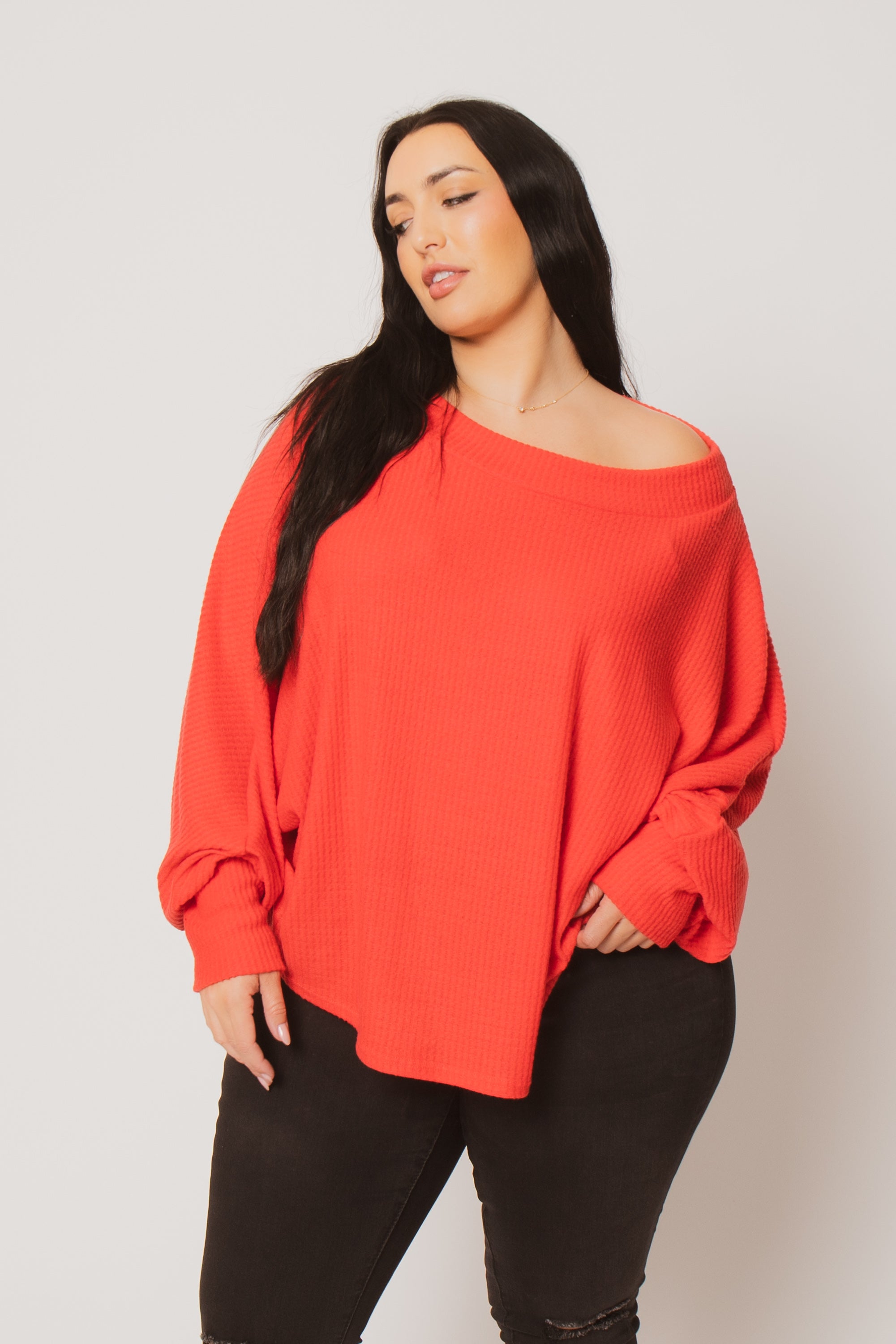 Plus Size Harper Off Shoulder Sweater - Red