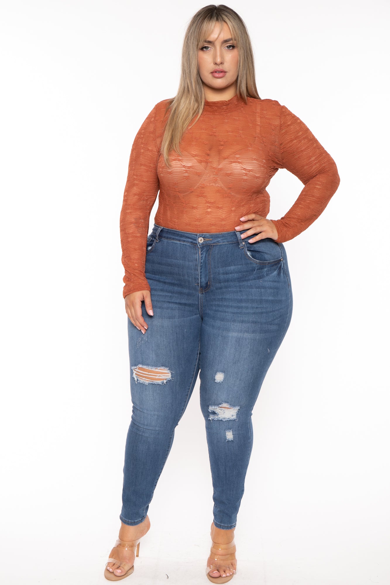 Plus Size Kairi  Lace Bodysuit - Rust