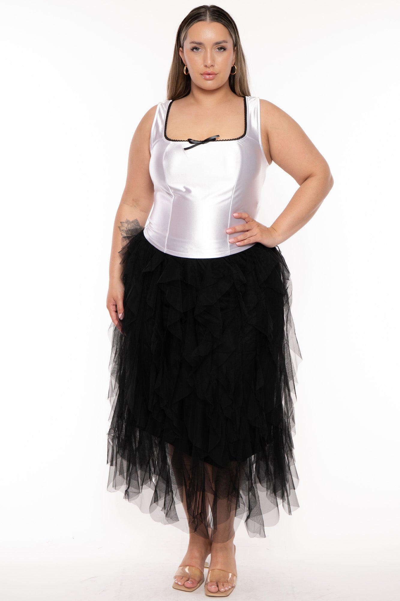 Plus Size Karee Satin Corset Top -White