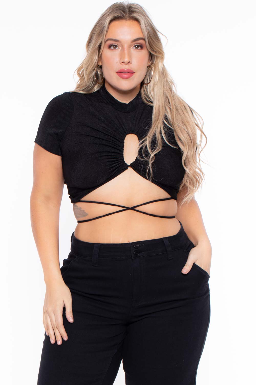 Plus Size Kyomi Slinky Top  - Black