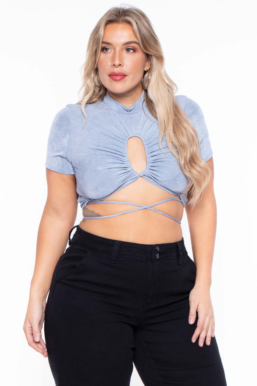 Plus Size Kyomi Slinky Top  - Blue