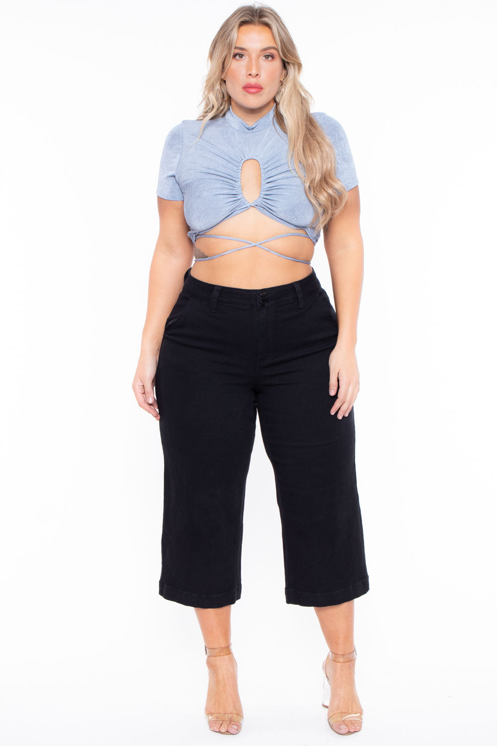 Plus Size Kyomi Slinky Top  - Blue