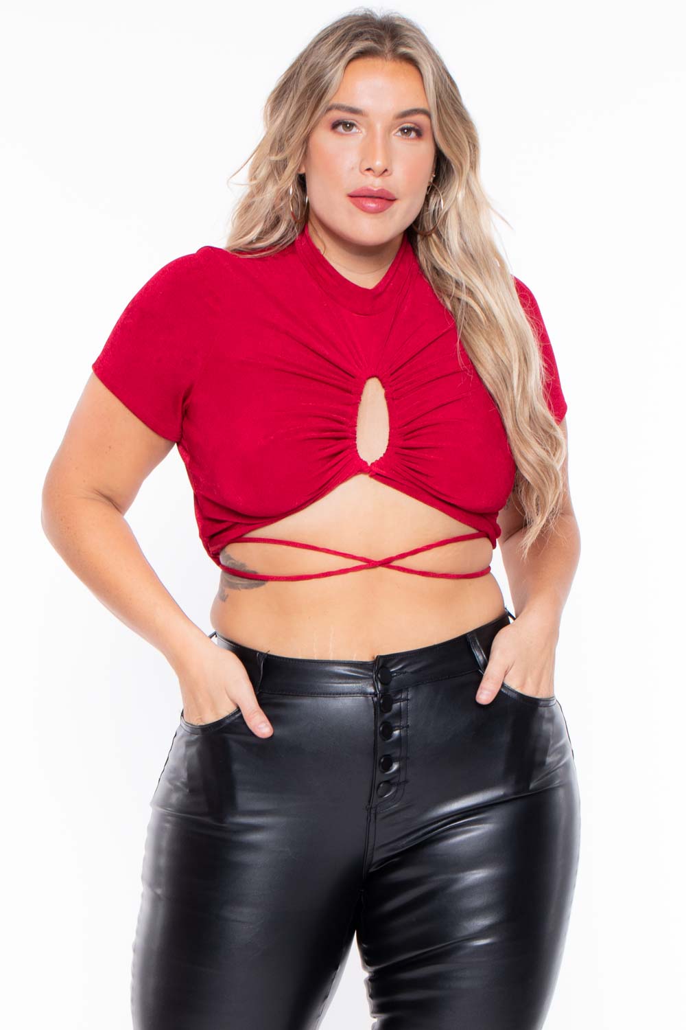 Plus Size Kyomi Slinky Top  - Red