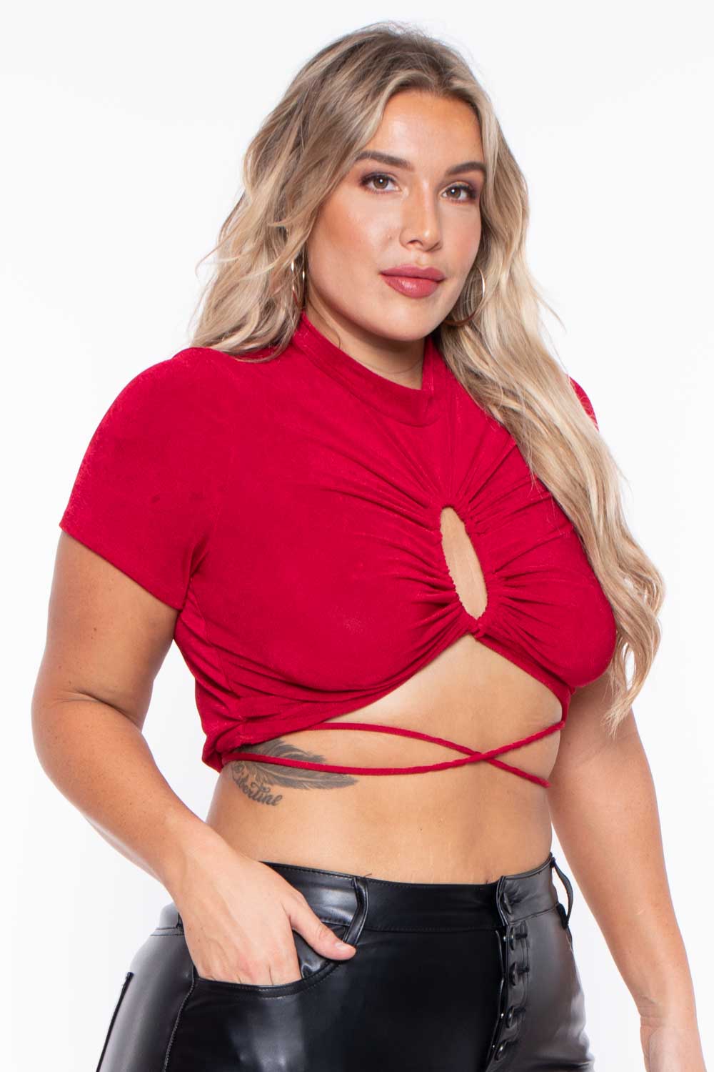 Plus Size Kyomi Slinky Top  - Red