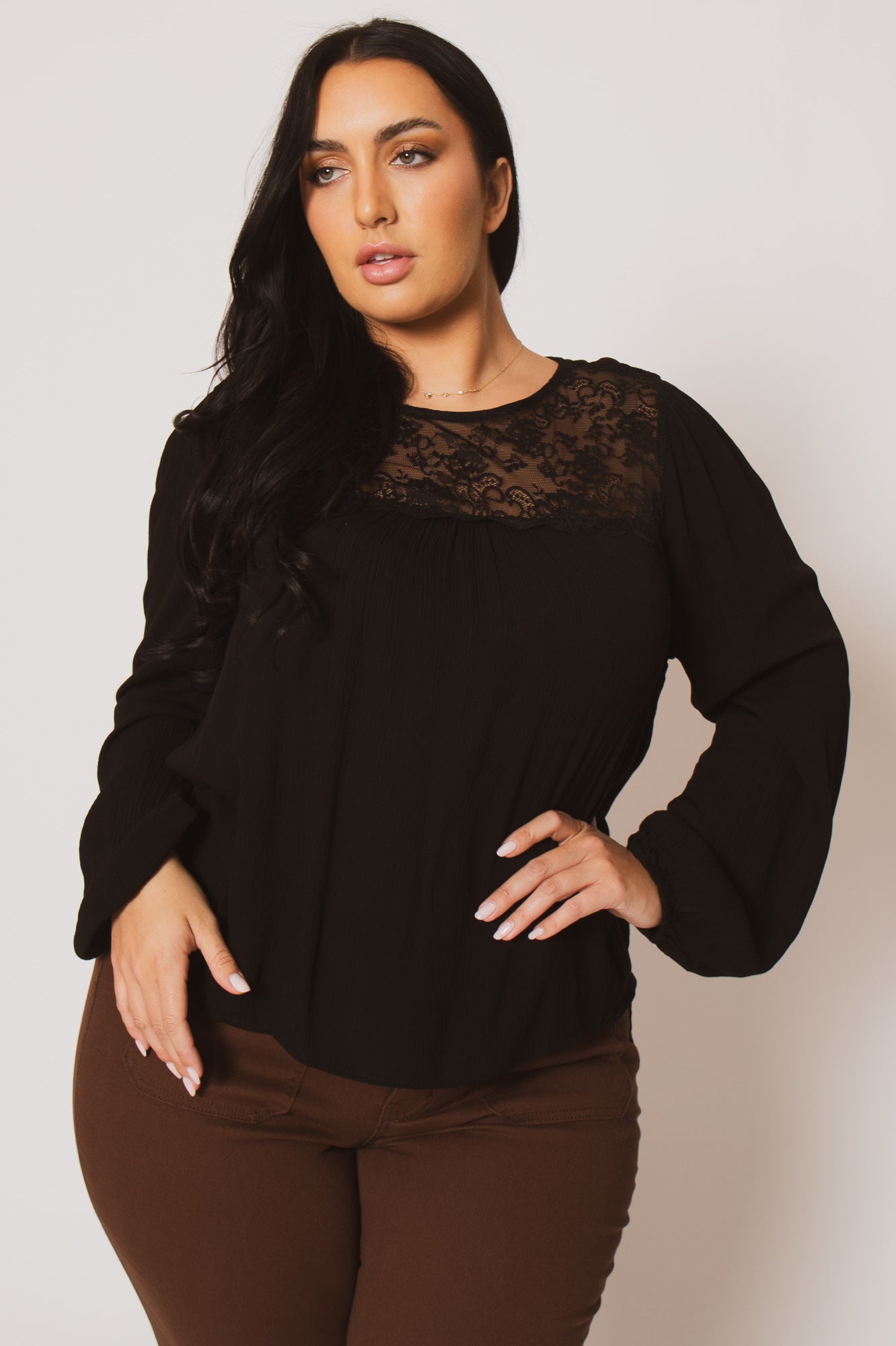 Plus Size Lacey Charm Top - Black