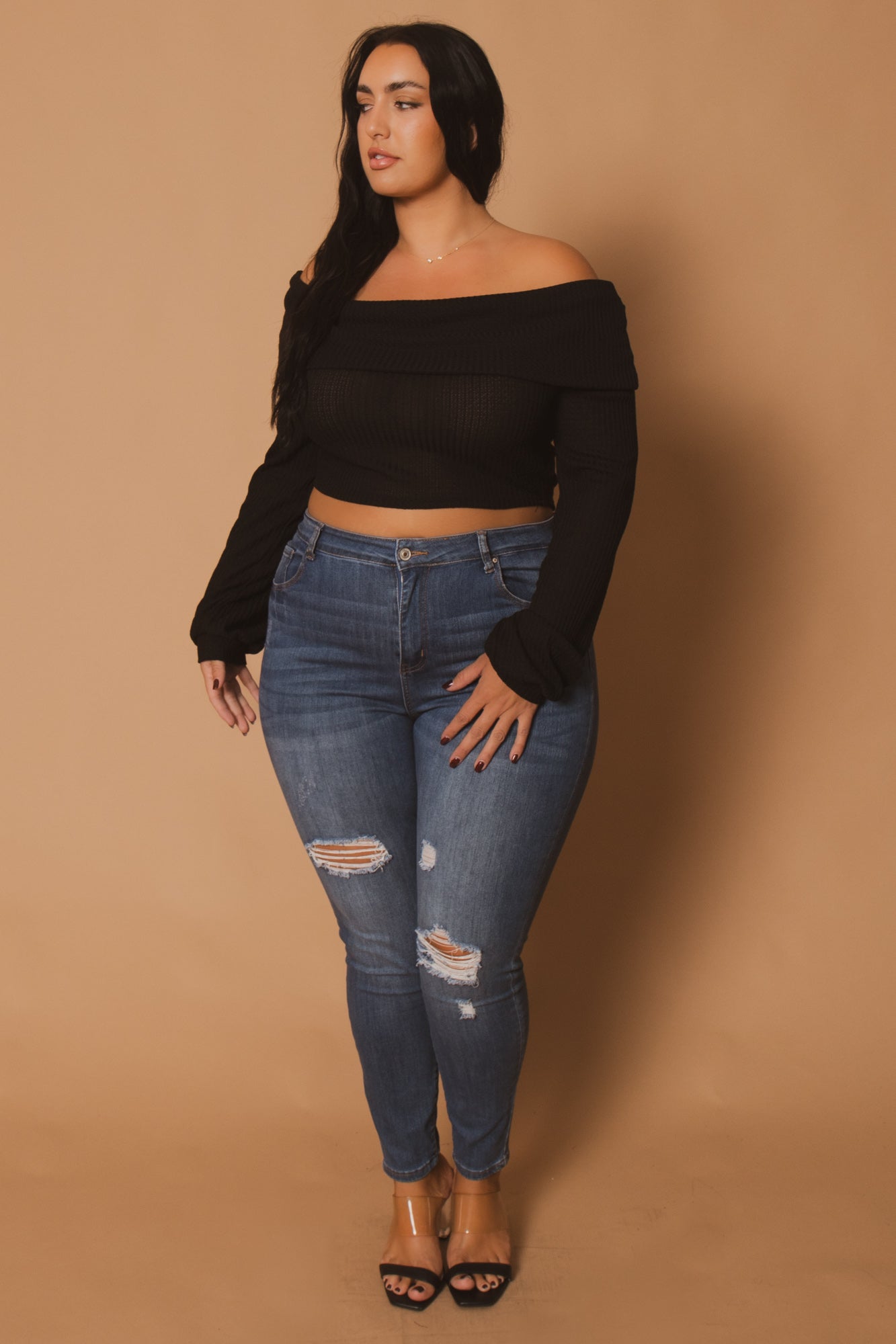 Plus Size Layla  Crop Sweater - Black